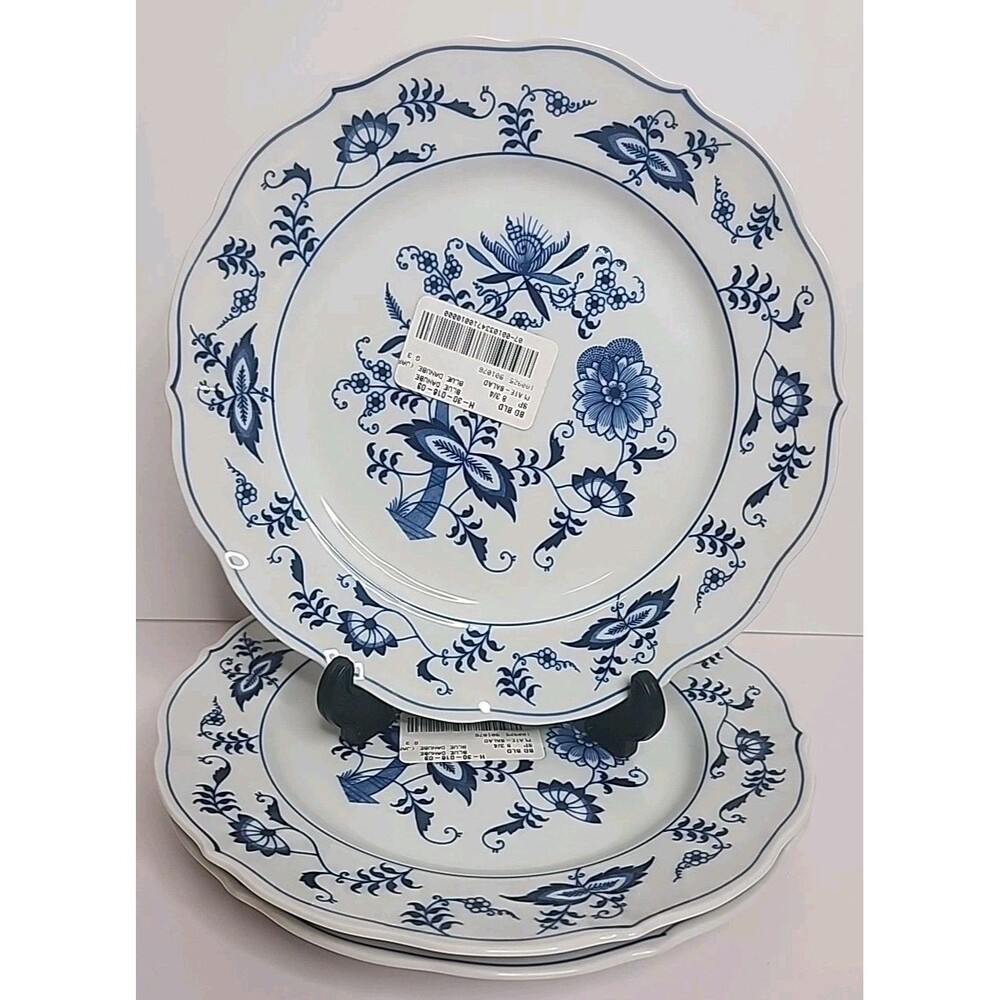 Set of 3 Blue Danube Blue Onion 8 1/4" Salad Plates Rectangle Stamp